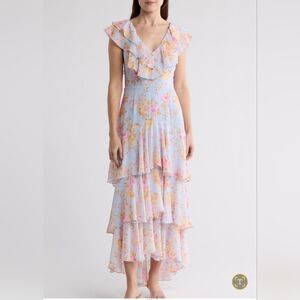 Wayf Pastel Floral Tiered Maxi Dress